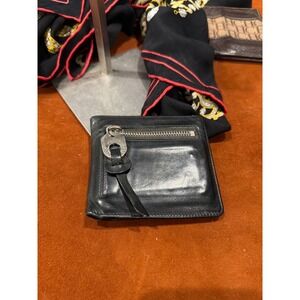 Bally Mens Black Leather Bifold Wallet with Exterior Zipper Coin Pocket